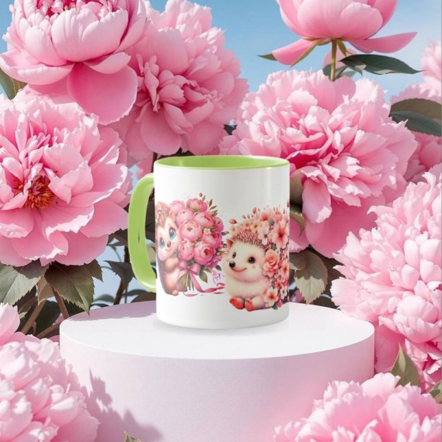  Tow cuteRomantic Floral Hedgehog Duo Illustration Tasse (Von Creator hochgeladen)