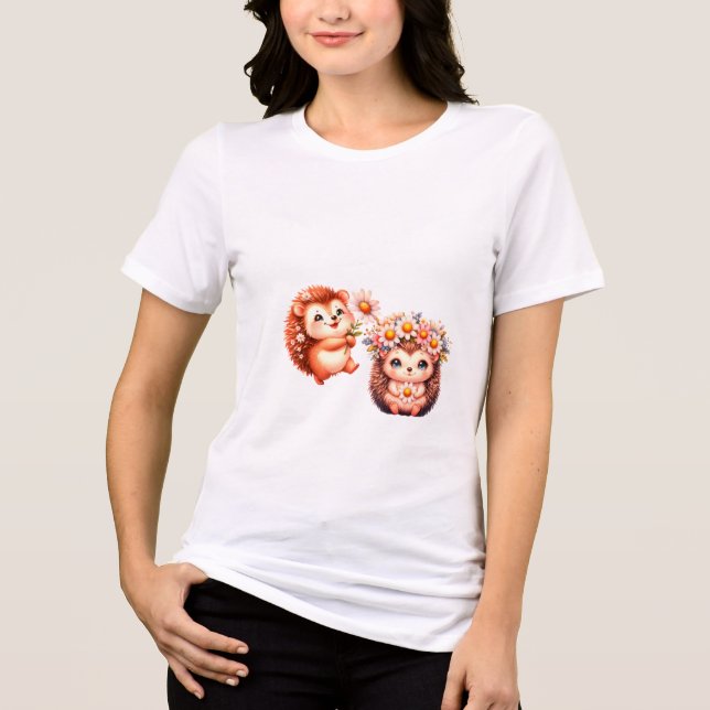  Tow cuteRomantic Floral Hedgehog Duo Illustration Tri-Blend Shirt (Vorderseite)