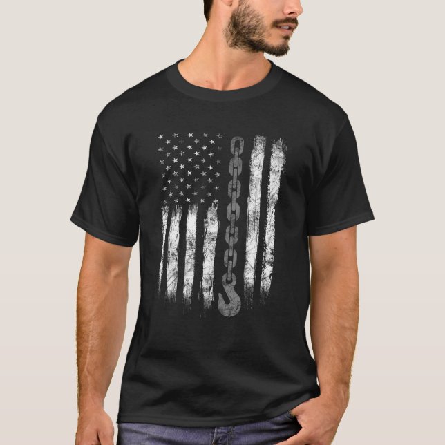 Tow Truck Driver Gift Men USA Flag Schlepphaken fü T-Shirt (Vorderseite)
