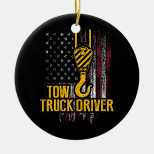 Tow Truck Driver USA Flag Funny Trucker Keramik Ornament