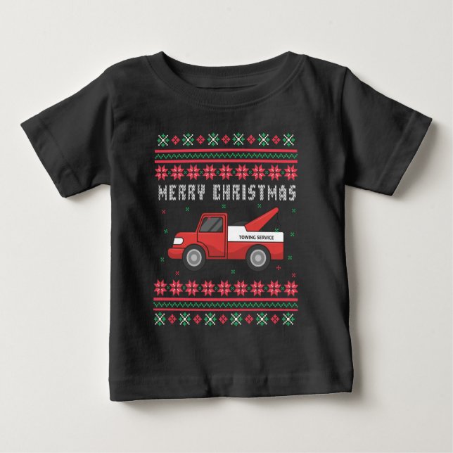 Tow Truck Ugly Christmas Sweater Baby T-shirt (Vorderseite)
