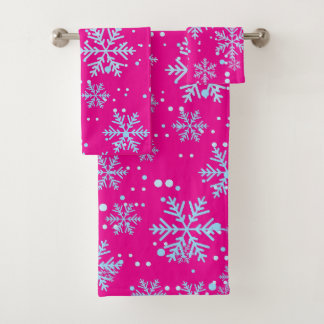 Towel Set, Bright Fuchsia Snowflakes Badhandtuch Set