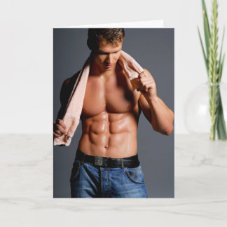 Towelling Off Hot Guy Greetings Card Karte