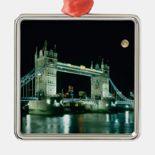 Tower Bridge at Night, London, England Silbernes Ornament