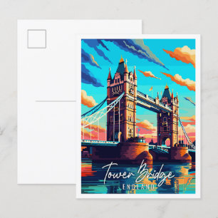 Tower Bridge England Vintage Illustration Postkarte