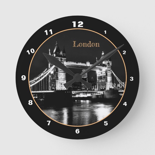 Tower Bridge & London bei Night England /British B Runde Wanduhr (Vorderseite)