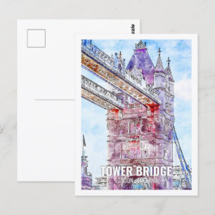 Tower Bridge London Berühmter Reiseort Wasserfarbe Postkarte