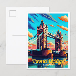 Tower Bridge London England Travel Art Vintag Postkarte