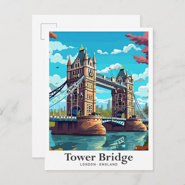 Tower Bridge London England Travel Illustration Postkarte (Vorne/Hinten)