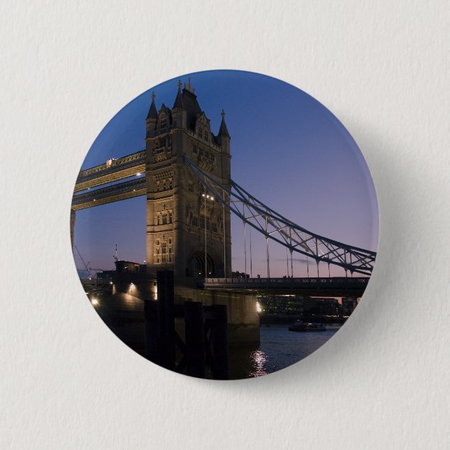 Tower Bridge London England Water Night City Button (Vorderseite)
