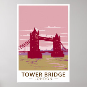 Tower Bridge London Travel Art Vintag Poster