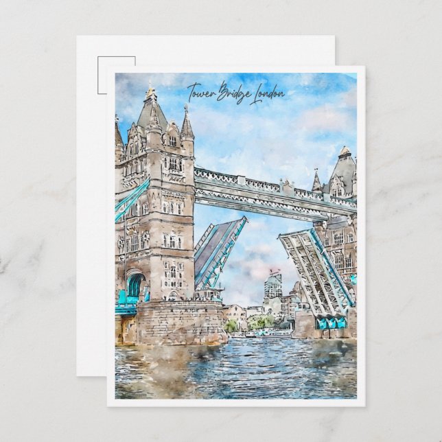 Tower Bridge London Vintage Reise Aquarell Postkarte (Vorne/Hinten)