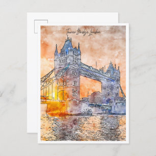 Tower Bridge London Vintage Reise Aquarell Postkarte