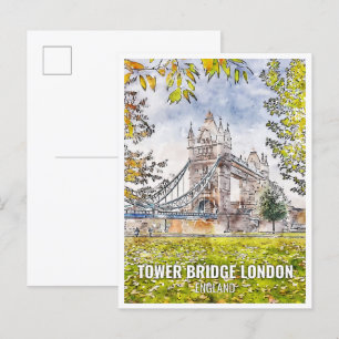 Tower Bridge London Vintage Reise Aquarell Postkarte