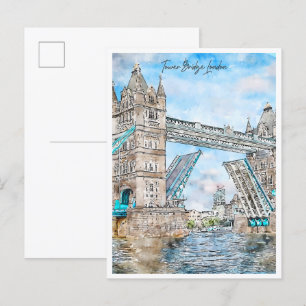 Tower Bridge London Vintage-Reise Wasserfarbe Postkarte