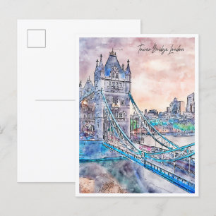 Tower Bridge London vintage Reise Wasserfarbe Postkarte