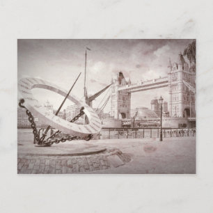 Tower Bridge und Sun Dial, London UK Postcard Postkarte