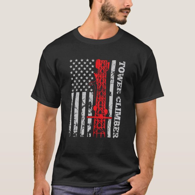 Tower Climber USA Flag Tower Climber Cell Site Tec T-Shirt (Vorderseite)