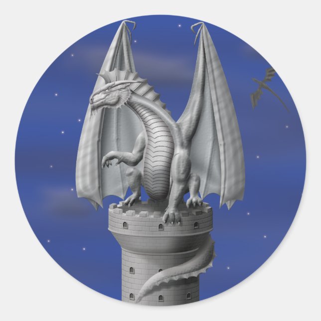 Tower Guardian - Silberdrache Runder Aufkleber (Vorderseite)
