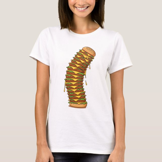 Tower of Cheesy Madness – Exaggerated Cartoon T-Shirt (Vorderseite)