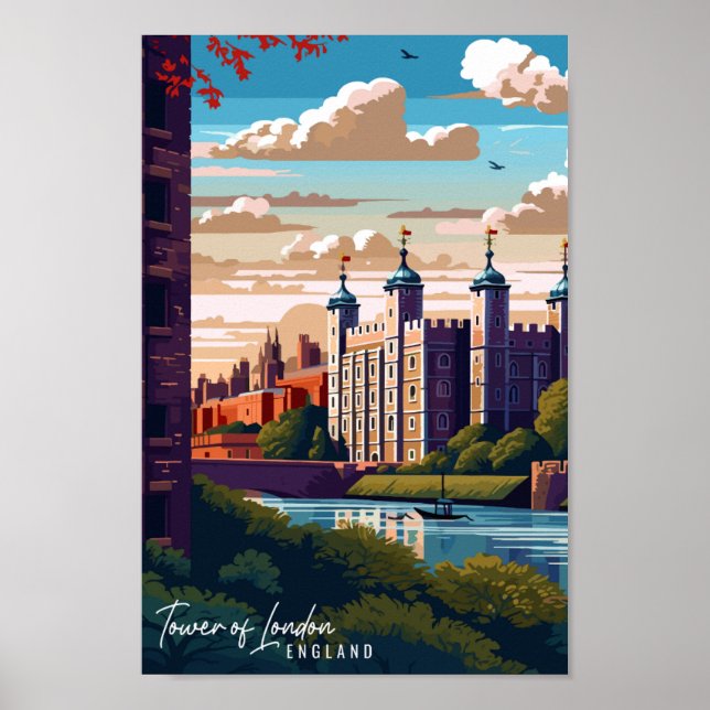 Tower of London Vintage Reise Illustration Poster (Vorne)