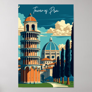 Tower of Pisa Italy Vintage Reise Illustration Poster
