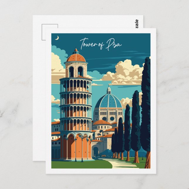Tower of Pisa Italy Vintage Reise Illustration Postkarte (Vorne/Hinten)