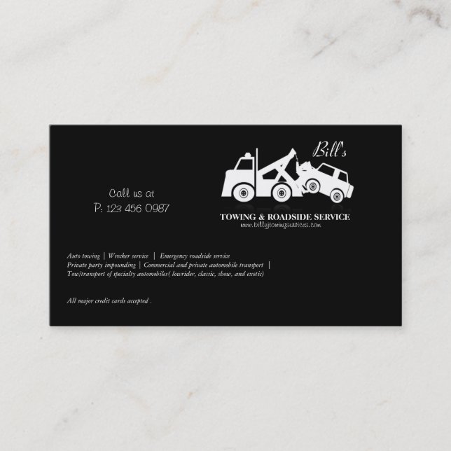 Towing Roadside Wrecker Service Business Card Visitenkarte (Vorderseite)