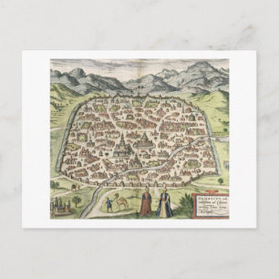 Town map of Damascus, Syria, 1620 (engraving) Postkarte