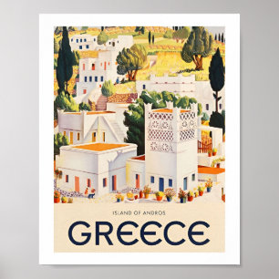 Town Vintag Greece Travel Posters Poster