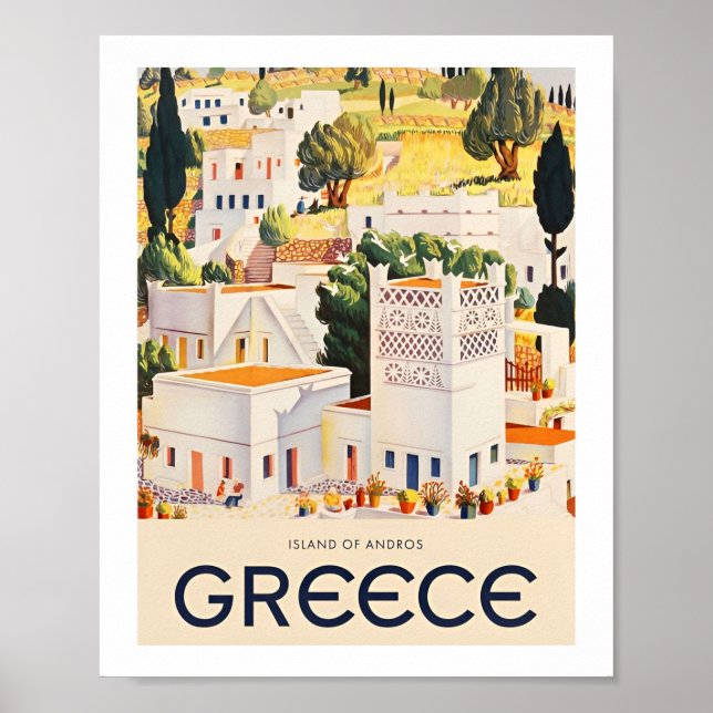 Town Vintag Greece Travel Posters Poster (Vorne)