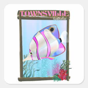 Townsville Australia Tropischer Fisch Reiseplakat Quadratischer Aufkleber