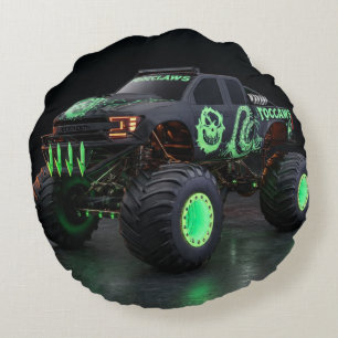 Toxischer Bio-Panzer-Monstertruck - Neon-Grün Cybe Rundes Kissen