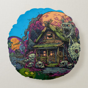 Toxisches grünes Zwillings-Zombie-Mond Grafik-Shir Rundes Kissen