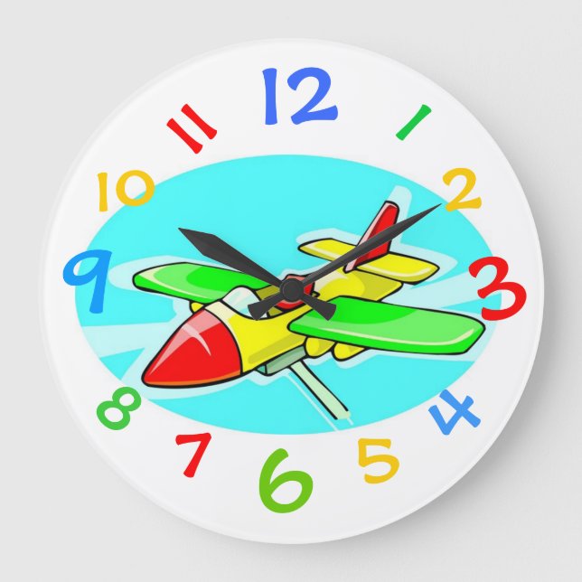 Toy Airplane Clock With Colorful Numbers Große Wanduhr (Vorderseite)