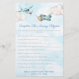 Toy Airplane Nursery Rhymes Baby Shower Game Card Flyer