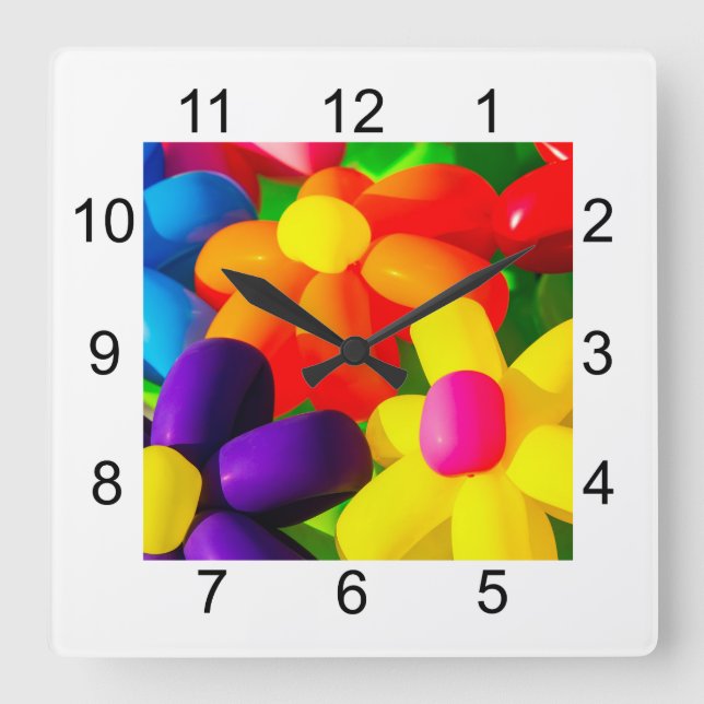Toy Balloon Blume Quadratische Wanduhr (Vorderseite)