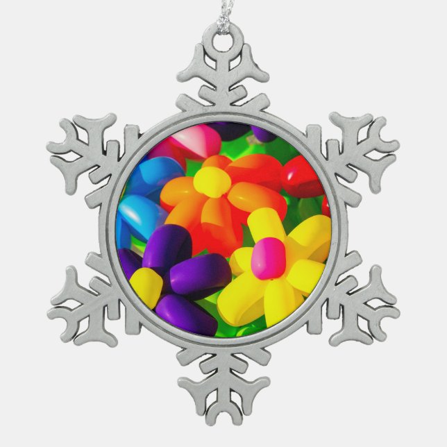 Toy Balloon Blume Schneeflocken Zinn-Ornament (Vorderseite)