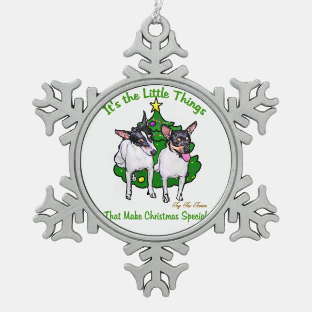 Toy Fox Terrier Christmas Schneeflocken Zinn-Ornament (Vorderseite)
