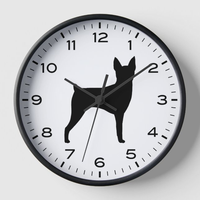 Toy Fox Terrier Dog Rasse Silhouette Uhr (Vorderseite)
