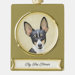 Toy Fox Terrier Painting - Niedliche Original Dog Banner-Ornament Gold