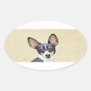 Toy Fox Terrier Painting - Niedliche Original Dog Ovaler Aufkleber