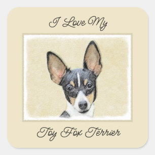 Toy Fox Terrier Painting - Niedliche Original Dog Quadratischer Aufkleber