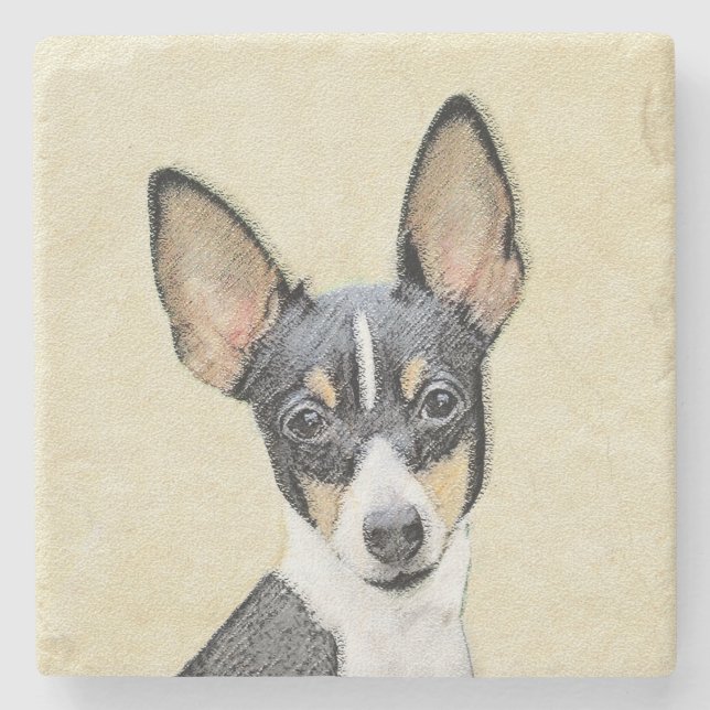 Toy Fox Terrier Painting - Niedliche Original Dog  Steinuntersetzer (Vorderseite)