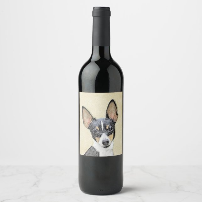 Toy Fox Terrier Painting - Niedliche Original Dog  Weinetikett (Vorderseite)