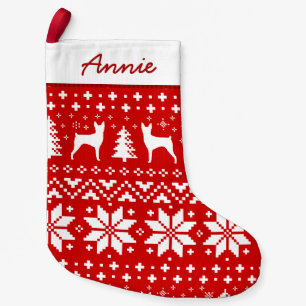 Toy Fox Terrier Silhouetten Muster Dog Lover Kleiner Weihnachtsstrumpf