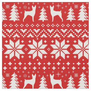 Toy Fox Terrier Silhouetten Weihnachtsfeiertag Wei Stoff