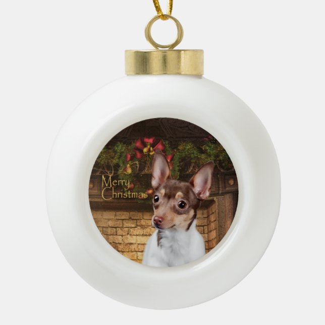Toy Fox Terrier Weihnachtsschmuck Keramik Kugel-Ornament (Vorderseite)