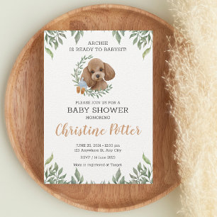Toy Poodle Apricot Brown Boho Greenery Baby Dusche Einladung
