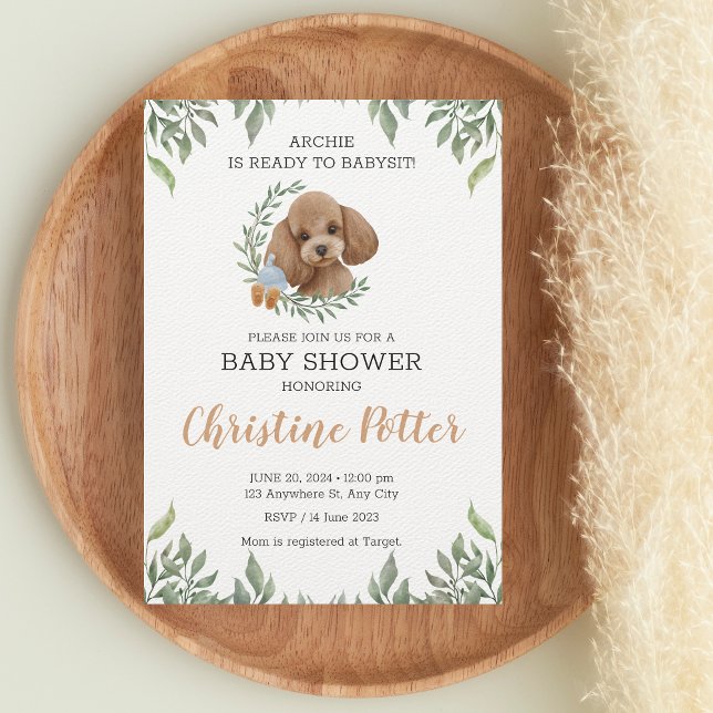Toy Poodle Apricot Brown Boho Greenery Baby Dusche Einladung (Von Creator hochgeladen)
